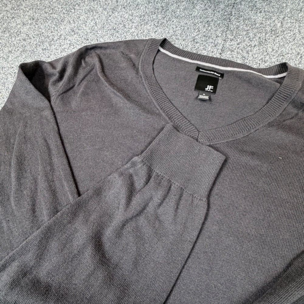 J.Ferrar Men Size XL V-Neck Sweater Charcoal Gray Cotton Blend Knit Pullover NEW